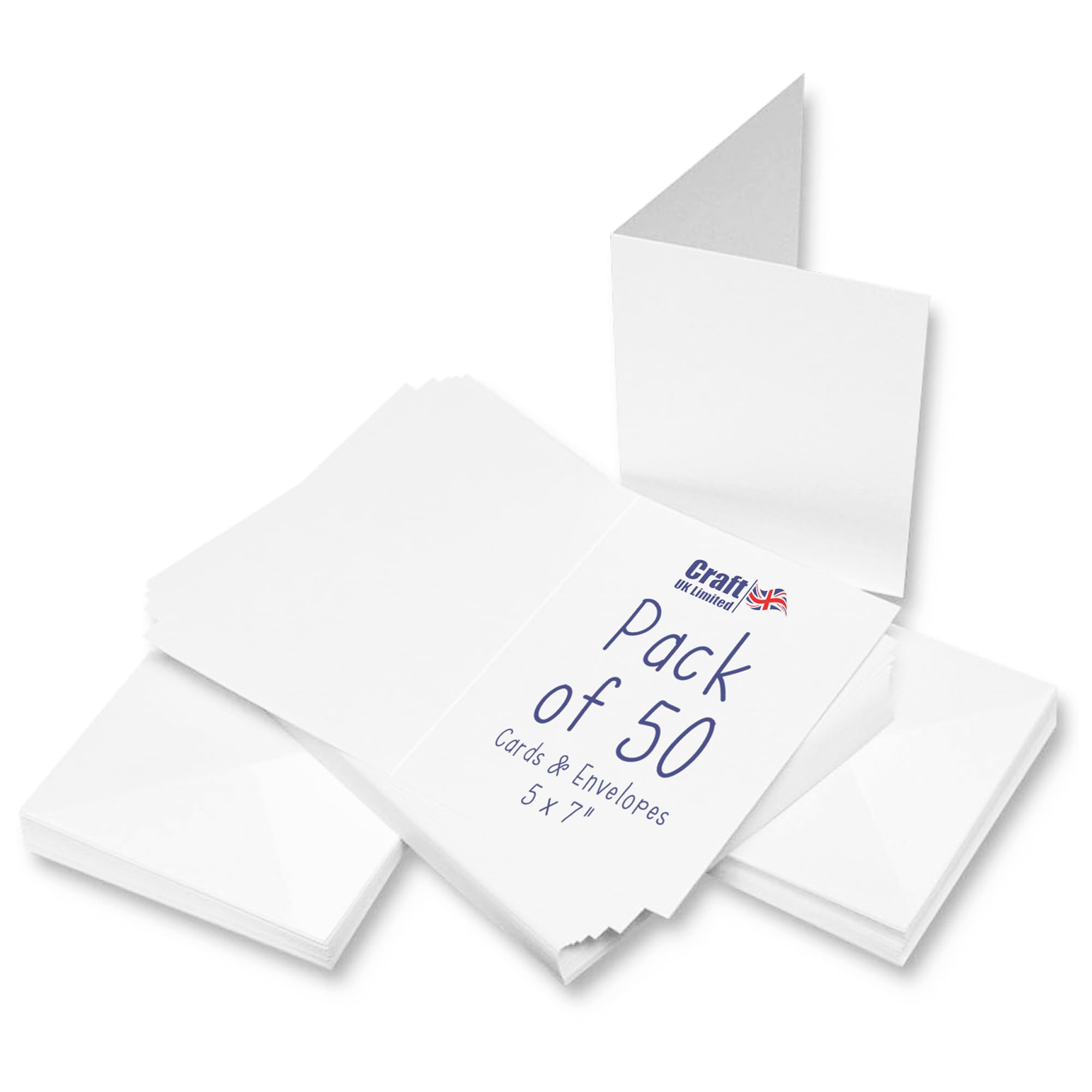 Craft UK 50 Cards and Envelopes, White, 5 x 7-Inch