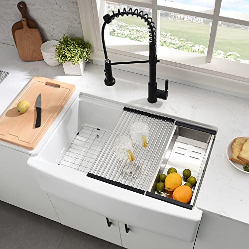 33-Inch-Fireclay-Farmhouse-Sink-Workstation-Hovheir-33×21-Apron-Front-Farmhouse-Kitchen-Sink-White-Ceramic-Porcelain-Single-Bowl-Kitchen-Sink-Wide-Curved-Front-Undermount-Farm-Sink-with-Cutting-Board 33 Inch Fireclay Farmhouse Sink Workstation Hovheir 33×21 Apron Front Farmhouse Kitchen Sink White Ceramic Porcelain Single Bowl Kitchen Sink Wide Curved Front Undermount Farm Sink with Cutting Board