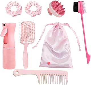 7pcs Hair Essentials Set: Spray Bottle, Detangling Brush, Scalp Massager, Brow & Lash Grooming Tool, Styling Comb, and Fab...