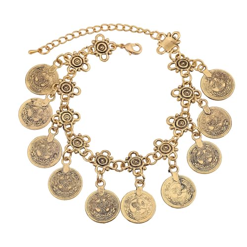 Niaspi Pulsera de borla con monedas grabadas para mujeres y niñas, unisex, declaración antigua, bohemia, tribal, vintage, sandalias descalzas a la moda, bohemia, gitana, étnica, retro, tobillera,