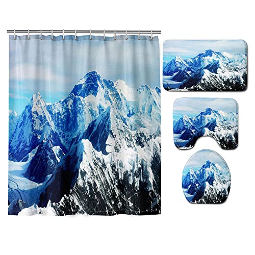 ZDDWLDL 4-Teilig Duschvorhang Set mit Rutschfesten Teppichen Toilettendeckel und Badematte Wasserdichtes Badezimmer…