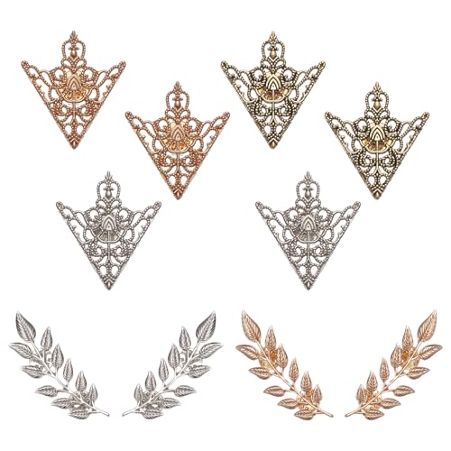 NICENEEDED 5 PCS Décoration de Col de Chemise Broche à Col Style Rétro avec Motif Creux et Triangles et Feuilles Broche en Or et Argent pour Costume Femme...
