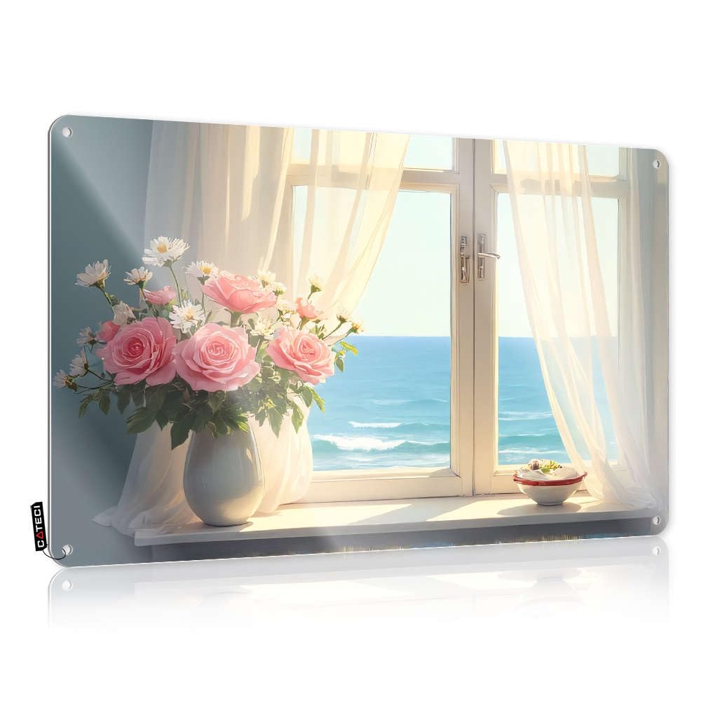 Fzfn Colour Flowers On The Windowsill Overlooking The Ocean. Unique Beautiful - Decorations Sweet Vintage Wall Art(30X40cm)