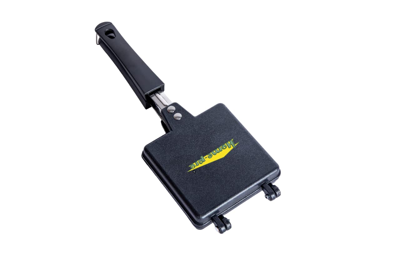 HOME-PRO Non-Stick Premium Big Bread Toaster, Sandwich Maker Griller with bakelite Handles and Spatter, Gas Stove Toaster(Aluminium, Black)