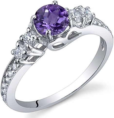 Peora Amethyst Solstice Ring for Women 925 Sterling Silver, Natural Gemstone Birthstone, 0.50 Carat Round Shape, Comfort Fit, Size 7