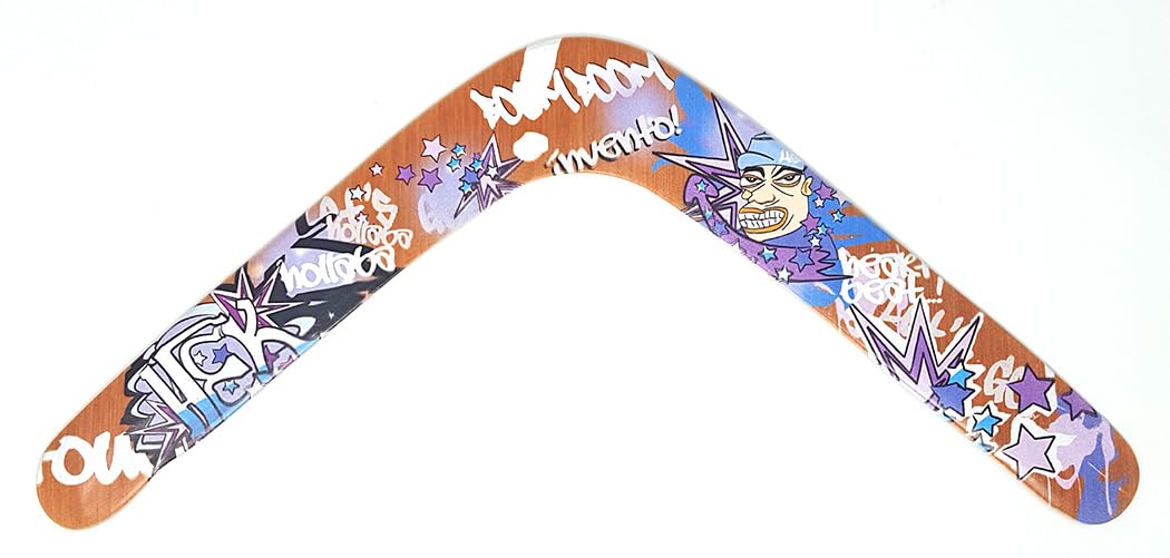 Windworks Bumerang Natural Graffiti Links Holz 42 cm Flugweite 25 m Bft.4 Bunt
