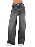 EMMIOL Weite Leg Jeans Damen Straight Mit Mittlerer Bund Hosen im Used Look Gray S