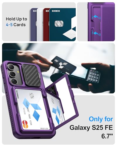 Image of for Samsung Galaxy S25 FE Case, Built-in Card Holder & Stand & Lens Cover, Military Grade Drop Tested Soft Silicone Edge Rugged Protective Wallet Phone Case for S25 FE 6.7 inch 2025, Purple