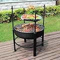 OutVue 26 inch Fire Pit with 2 Grills &1 Rotisserie Kit, Wood Burning Fire Pits for Outside with Poker & Round Waterproof Cover, BBQ& Outdoor Firepit 2 in 1 for Patio, Picnic, Party