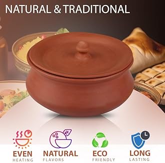 BHANVI 1400ml Authentic Brown Terracotta Clay Curd Pot with Lid | Handcrafted Earthenware for Traditional Cooking and Storage D1