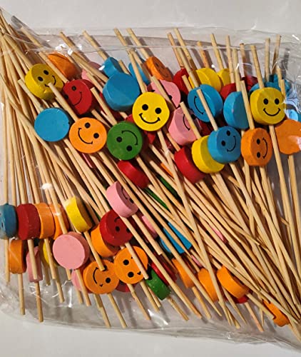 Generico 100 Pezzi Stuzzicadenti per Cocktail in Legno da 12 cm, Bastoncini per Feste con Decorazioni, Stecchini Aperitivo, Stuzzicadenti Decorativi, Bastoncini per Compleanni
