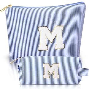 Aucuu Neceser Mujer, 2PCS Bolsa de Cosméticos de Viaje, Gran Bolsa de Aseo con Letras para Cosméticos, Artículos de Tocador, Regalo Cumpleaños Navidad para Hija, Novias, Mejores Amigas, Azul, M