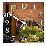 Britimes Square Wall Clock Silent Non-Ticking Battery Operated Clock 12 Inch, Glasses Red White Wine Grapes Home Decor for Living Room, Kitchen, Bedroom, and Office