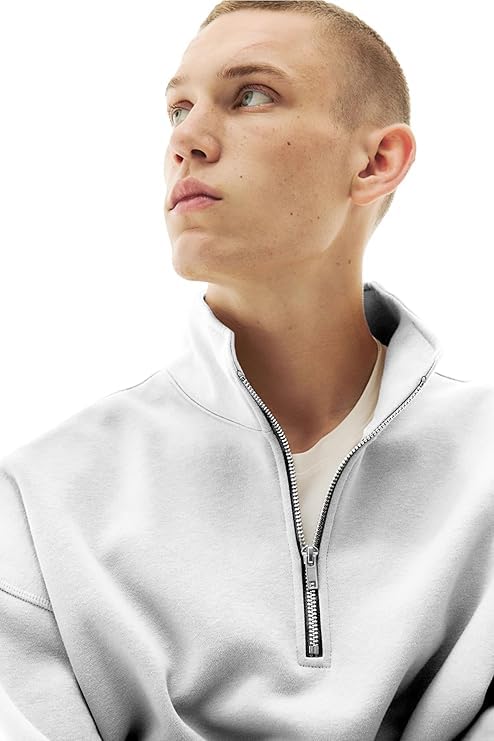 Image of Fleece Half Zip High Neck Loose Fit Sweatshirt for Men's