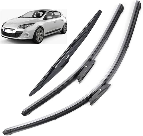 Juego de 3 limpiaparabrisas delantero y trasero compatible con Renault Megane 3 Hatchback Coupe 2008, parabrisas de 24 pulgadas, 16 + 14 pulgadas