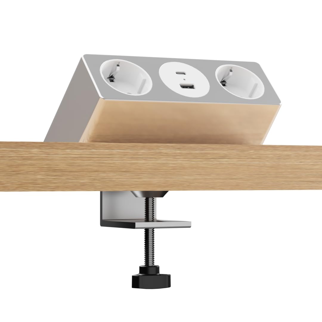 Kalb | Nexura wielofunkcyjne gniazdko elektryczne, 2 x 230 V AC, USB A/C 30 W, elastyczny montaż za pomocą zacisku C lub płyty montażowej, kabel 2 m, Plug & Play, do mieszkania, biura i mebli,