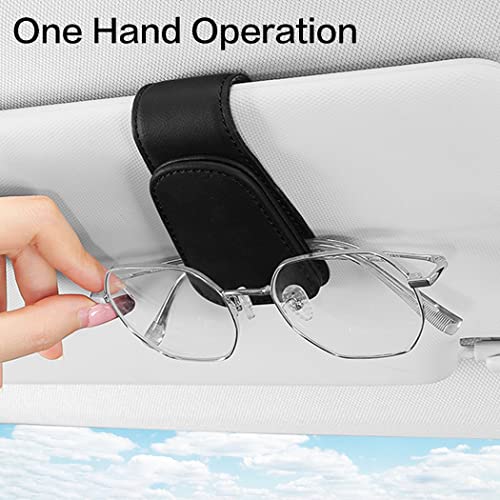 Samgchi 2 Packs Sunglass Holder For Car Sun Visor, Magnetic Eyeglass Hanger Clip For Car Visor, Leather Car Glasses Mount, Car Interior Visor Accessories (Beige-2Pcs) #TOP4