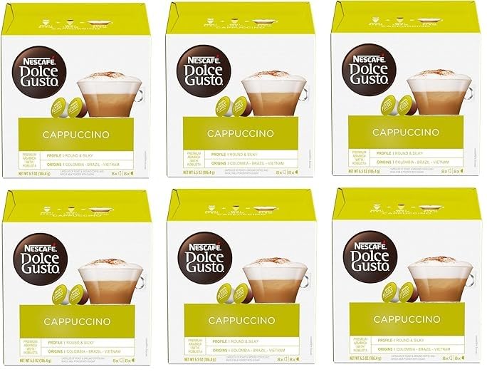 NESCAFE DOLCE GUSTO Cappuccino Coffee Pods x16 (Pack of 6 Total 96 Pods / 48 Drinks)