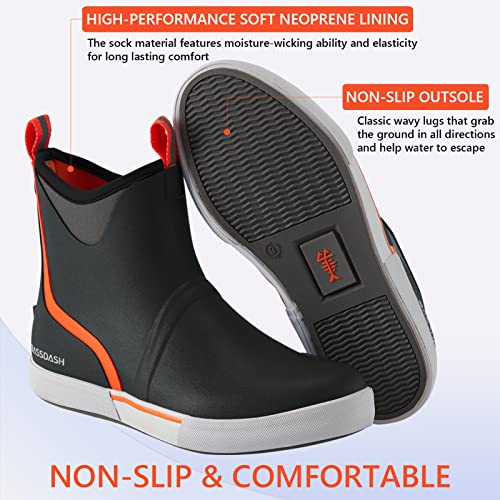 Image of BASSDASH Men's 6 inch Waterproof Deck Boots with Breathable Lining Anti-slip Neoprene Rubber Ankle Rain Boots for Fishing Boating