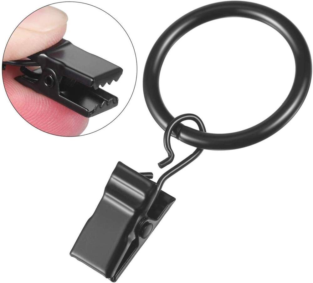 Lot de 100 pinces à rideaux avec anneaux, anneaux de rideaux de 25 mm avec clips de diamètre interne, pour fenêtres, salle de bain, cuisine à domicile -Fog silver_3.0*25 diamètre intérieur (noir 3.0