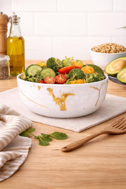 Image of Ariya 4.5 Inch Melamine Soup Bowls Set of 4 (350 ml) | White /Gold | Serving Bowls for Soup, Salad, Noodles, Pasta, Oatmeal | Durable & Stylish Dinnerware for Daily & Special Use