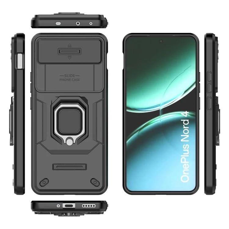 Image of Casodon Heavy Duty Armor Back Case Cover for Oneplus Nord 4 - Magnetic Kickstand Ring with Camera Shutter Protection, Rugged Bumper Hard Back Cover for Oneplus Nord 4 (PC & TPU|Black)
