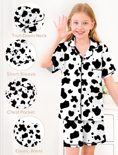 Mikrdoo Girls Pajamas Set Soft Silk Satin Pajamas 2 Piece Short Sleeve Sleepwear Gifts for Kids Size 3-14 Years2