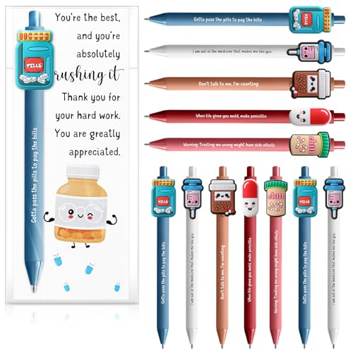Gersoniel 30 Sets Pharmacy Gifts for Pharmacist Technician Nurse Funny Ballpoint Pens with Thank You Cards for Pharmacy Week Nurses Week Christmas 5 Styles Medicine Tech Office Accessories