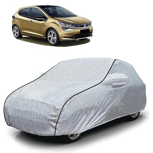Image of Sulfar 100% Waterproof Car Body Cover Compatible with Mirror for Tata Altroz (Triple Stitched, Full Bottom Elastic, Magic Silver with Black Piping)