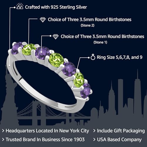 Gem Stone King 925 Sterling Silver Customized and Personalized 7 Round Gemstone Birthstone Wedding Engagement Solitaire Anniversary Promise Ring For Women2