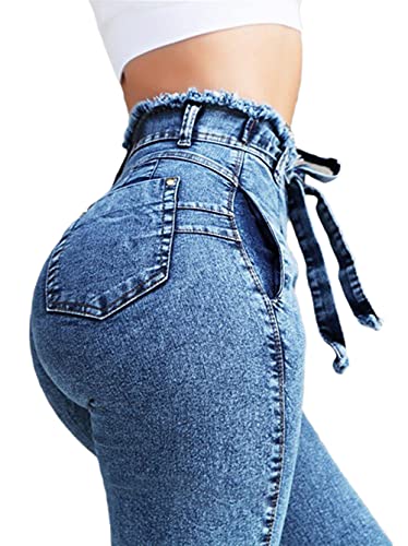 CHARTOU Women's Distressed High Rise Packaged Hip Skinny Jeans Denim Pants with Belt2