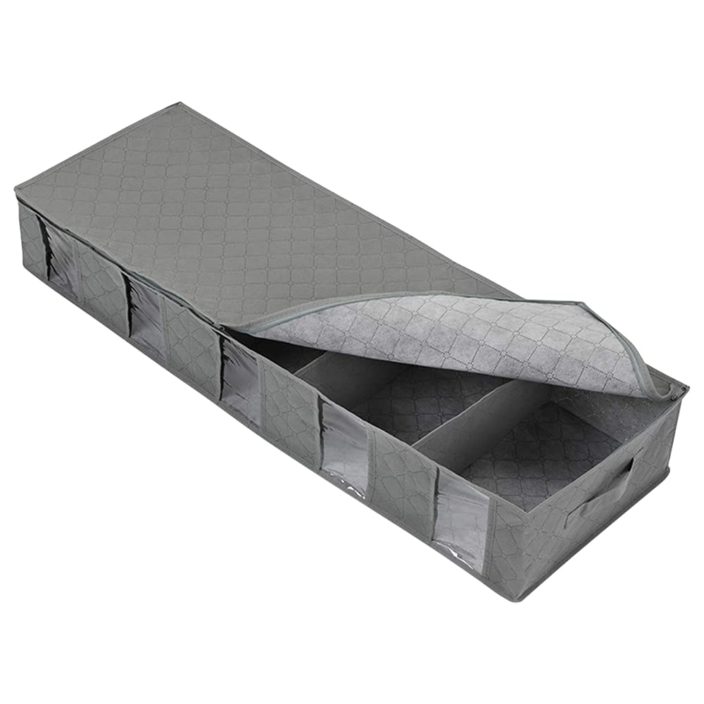 YWMEAC Foldable Storage Bags with Zips, Cloth Storage Box with Lid for Quilts and Blankets, Stackable Storage Boxes/Grey/97 X 33 X 15Cm