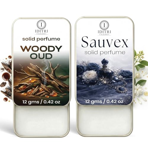 Image of Solid Perfume |Woody oud&Sauvex Alcohol Free Wax Perfume Balm, Long Lasting | Pocket Tin 12g, Pack Of 2| Non Greasy Smooth Glide, Travel Friendly Men And Women