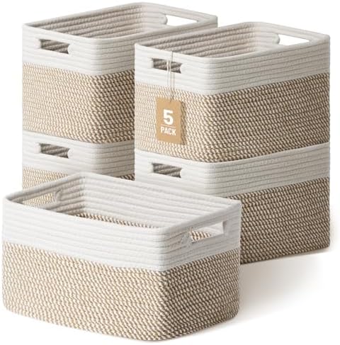 5 Pack Woven Storage Baskets for Shelves, Decorative Basket Organ...