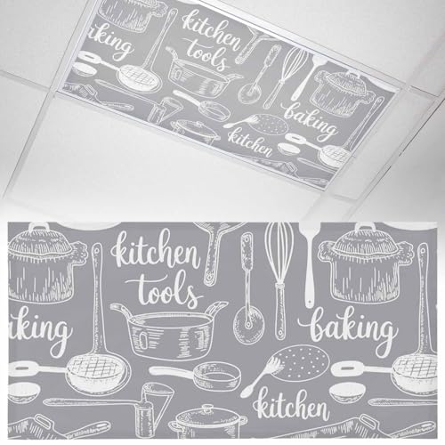 Fluorescent Light Covers for Drop Ceiling Farmhouse Cooking Tool Retro Magnetic Light Filters, Abstract Graffiti on Gray Ceiling Shade Filters for Home Classroom Office,2x4 ft,1Pack