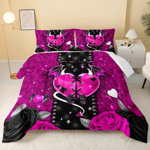 Image of QOOMO Pink Leopard Kids Bedding Set,Flowers Print Comforter Set Full Size for Boys Girls Teen Room Decorat,Soft Lightweight Bed Set All Season,1 Comforter 2 Pillowcases