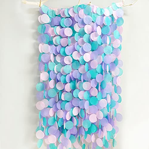 Image of 205 Ft Teal Purple Party Decorations Big Circle Dot Backdrop Garland Tissue Paper Polka Dots Hanging Curtain Streamer for Mermaid Under the Sea Birthday Bachelorette Wedding Shower Party Supplies