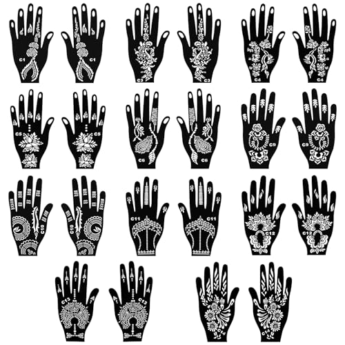 Alaoo Temporäre Tattoo, 11 Paar temporäre Handflächen-Tattoo-Vorlagen, Wasserdicht Festival Tattoos Aufkleber, Tattoo Schablone Kit für Frauen Mädchen Teens Face Body Art Paint Alaoo Temporäre Tattoo, 11 Paar temporäre Handflächen-Tattoo-Vorlagen, Wasserdicht Festival Tattoos Aufkleber, Tattoo Schablone Kit für Frauen Mädchen Teens Face Body Art Paint