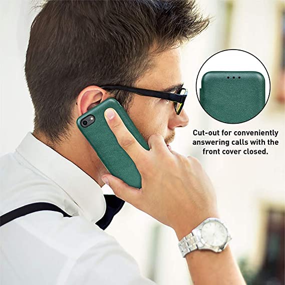 Image of PULOKA iPhone SE /7 /8 PU Leather Flip Case Cover with Card Holder Compatible with iPhone SE /7 /8 (Green)