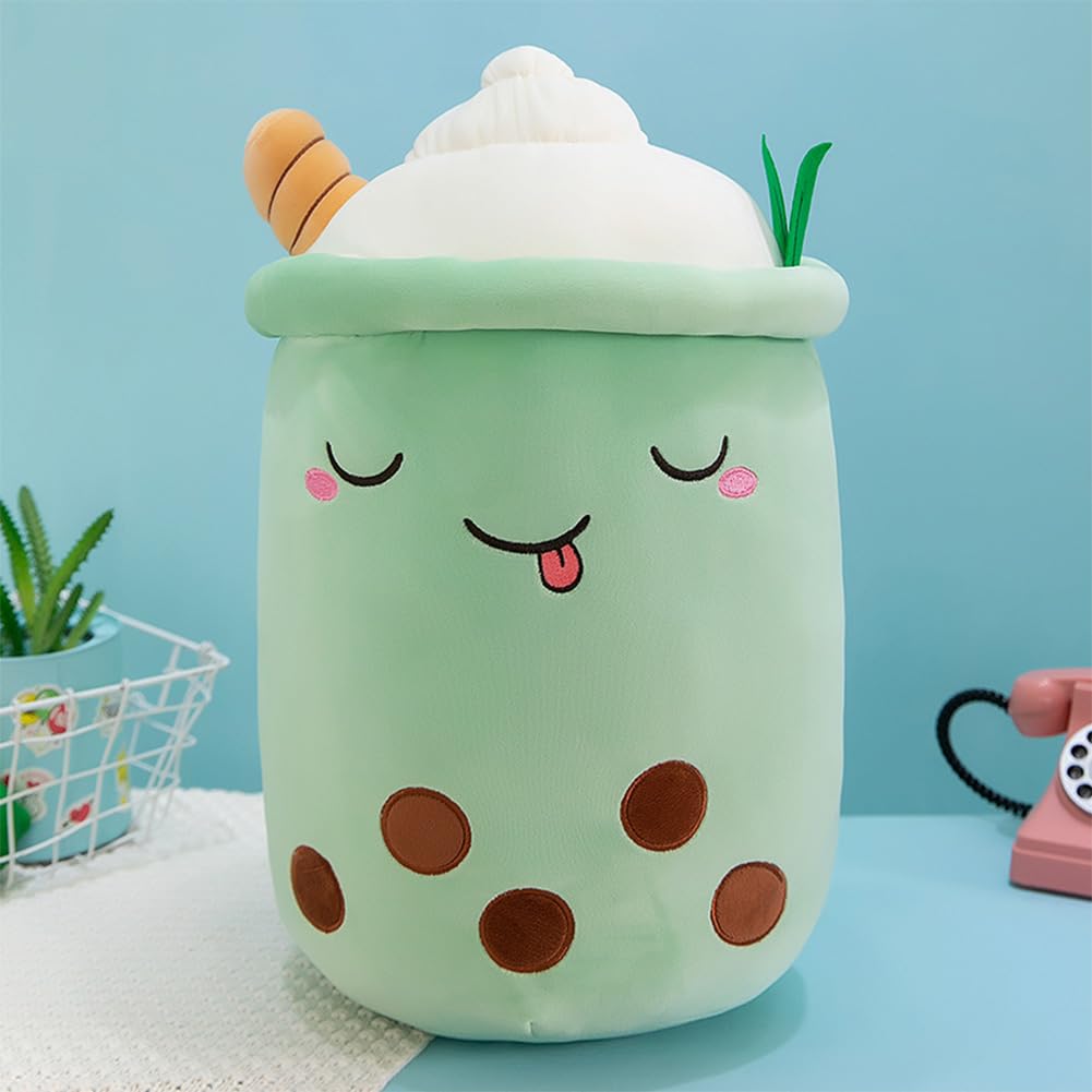 Bubble Tea Peluche Kawaii Cuscino Gigante Boba Bambola di Peluche Morbidosi Cute Tazza Perla Tè Al Latte Peluche Animato (50cm, Verde)