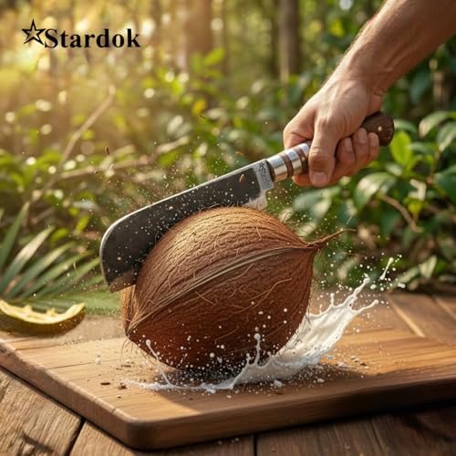Image of Handmade Coconut Cutter High Tempered Iron Steel Traditional Billhook Knife Heavy Duty for Kitchen,Cutting Vegetables & Fruits,with Wooden Handle 9 Inch Blade Kerala vettukathi