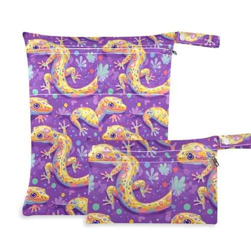 Coikll Wet Dry Bags for Cloth Diaper 2 Pack Waterproof Yoga Gym Bag for Swimsuit Wet Clothes Baby Items-?Magic Lizard?