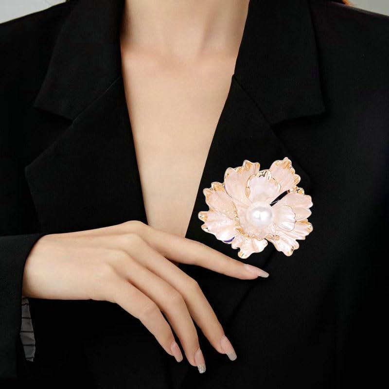 Image of Elegant Flower Brooch Pin for Women, Stylish Vinage Crystal Pearl Rhinestones Brooches Pins Dainty Lapel Pins for Dress Accessories Jewelry