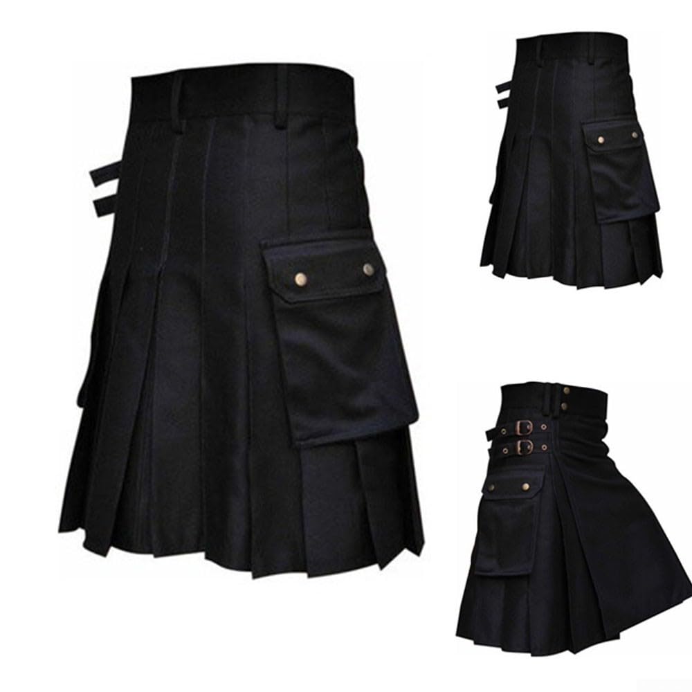 Kilt da uomo in tartan scozzese retrò, per abbigliamento tradizionale (M, nero)