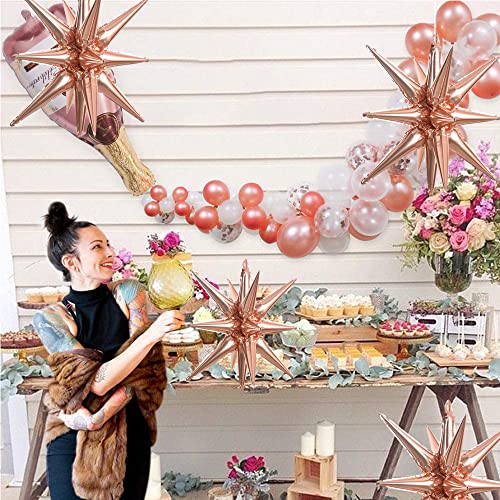 Image of TONIFUL 4 Pcs Explosion Star Balloons Rose Gold Foil Balloon Party Decor | 22 Inch Large Mylar Star Balloon for Girls Women Birthday Wedding Bridal Shower Baby Shower Anniversary Photo Booth Supplies