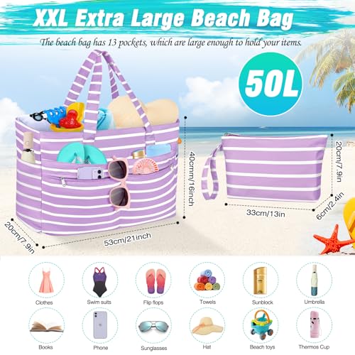 Image of HUANLANG Extra Large Beach Bag Waterproof Beach Totes Bags for Women Men,Pool Bag with Zipper Wet Pocket