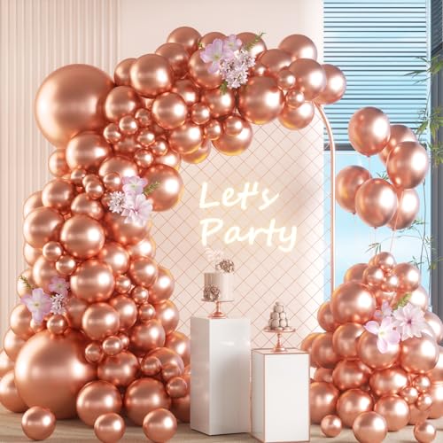 Rose Gold Balloons - 105pc Metallic Arch Set Sizes 18 12 10 5 Inch Latex Balloons for Birthday Baby Shower Wedding Party Decor