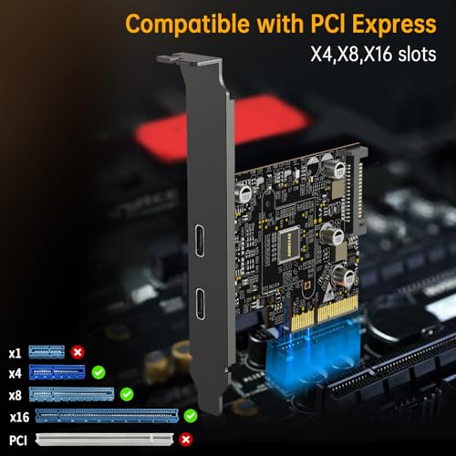 Image of 10Gbps PCIE USB C 3.2 Gen 2 Card, 2-Port PCle to USB C Expansion Card, PCI Express 3.0 x4 Adapter for Desktop PC, SSD Enclosures, Workstations, File Backup, Data only