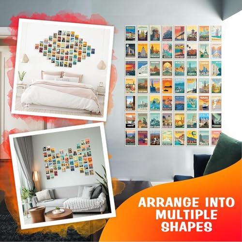 Image of Pack of 54 Travel Vintage Decor Posters Retro Popular Cities Poster for Wall Decor Aesthetic Post Cards (City Wall Collage Kit), 15.2 x 10.2 x 15.2 Cm