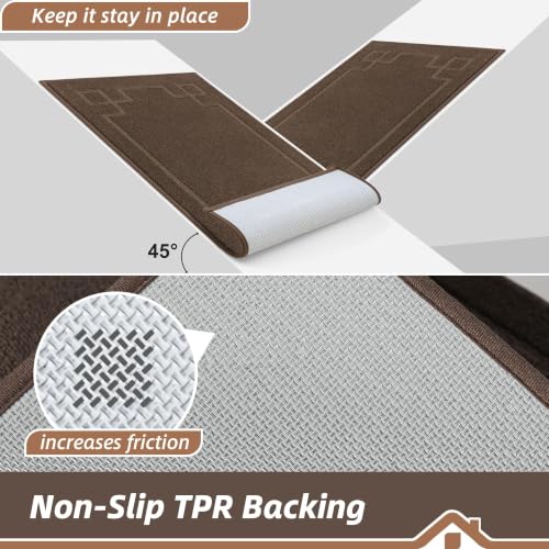 Image of BEQHAUSE Door Mat 24 inch x 60 inch, Non-Slip Door Mats Indoor Washable, Brown